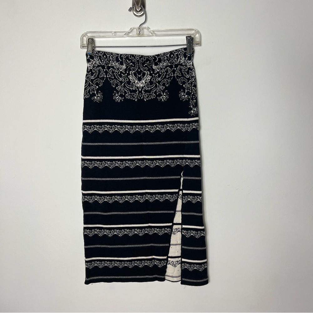 Free People Knit Midi Skirt Black White Pattern Sweater 836